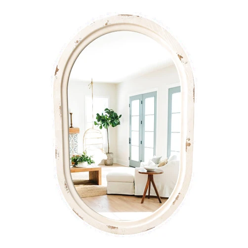 sawsile 20x30'' Rustic Oval Wood Mirror,Decorative Farmhouse Oval Mirrors,Vanity White Mirrors for Bedroom, Bathroom, Living Room,or Entryway
