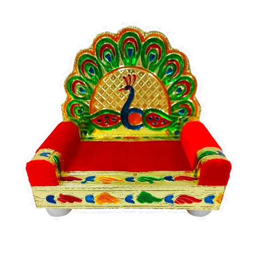 Garden Of Arts Handicraft Wooden Laddu Gopal Meenakari Singhasan for Pooja Mandir,Peacock Swing Jhula (Golden, 13x 10x 10cm)-1-Pcs