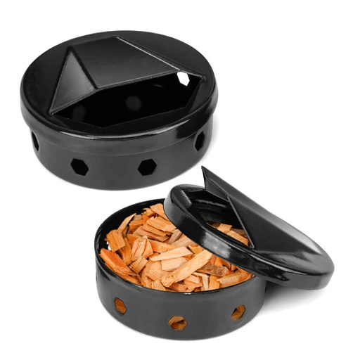 Onlyfire Chef Onlyfire Wood Chip Smoker Box, 2 Pcs BBQ Smoker Box with Lid for Charcoal & Propane Gas Grill, Black