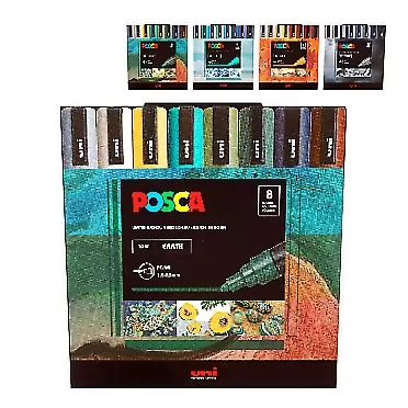 Uni Posca Posca Markers Color Tones Set, Acrylic Paint Pens with Reversible Tips for Coloring and Drawing on Any Surface, Non-Toxic Formula, Posca Markers Earth Tones for Rock Painting, Fabric, Glass, & more