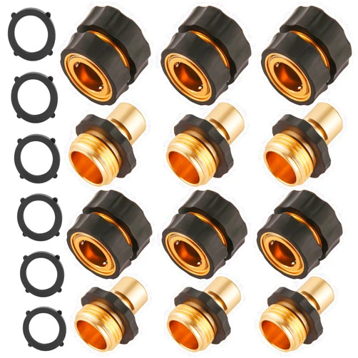 BILAL 6 Set Quick Connect Hose Fittings for Garden Hose Quick Connector with Gasket, 3/4 Inch GHT Male and Female Attachment Quick Release Water Hose Adapter