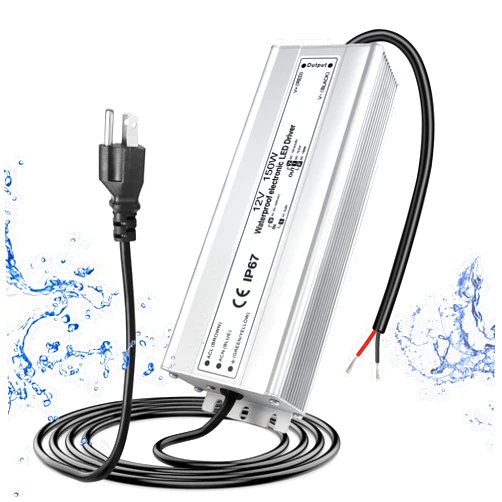 ROLANCHE LED Driver Waterproof IP67 150W 12V LED Power Supply Transformer Adapter 110V AC to 12V DC Low Voltage Output with 3-Prong Plug 3.3 Feet Cable for LED Strip Lighting, Outdoor Use