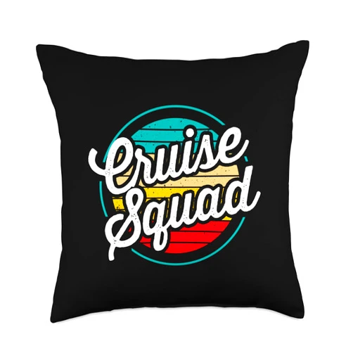 BDAZ Cruise Squad 2024 Retro Sunset Beach Vacation Group Matching Throw Pillow, 18x18, Multicolor