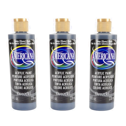 DecoArt DA067-9 Americana Acrlics, 8-Ounce, Lamp (Ebony) Black (3 Pack)