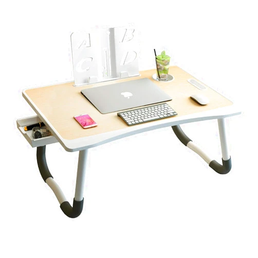 ASIYUN Foldable Lap Desk, ASIYUN Wide Surface Bed Desk with Book Stand/Cup Slot/Storage Drawer, Portable Laptop Bed Tray Table for Eating, Working, Studying, Watching Movie