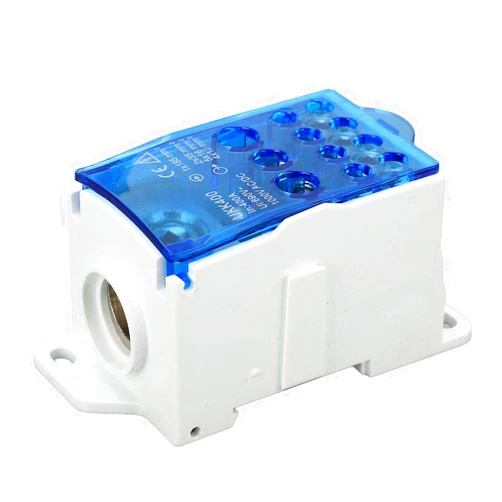 Hamwesh Terminal Block Junction Box, Fireproof High Temperature 400A 690V Brass Connector DIN Rail Distribution Box, Universal Power Junction with Multi Wire Outlet for Distribution (Blue)