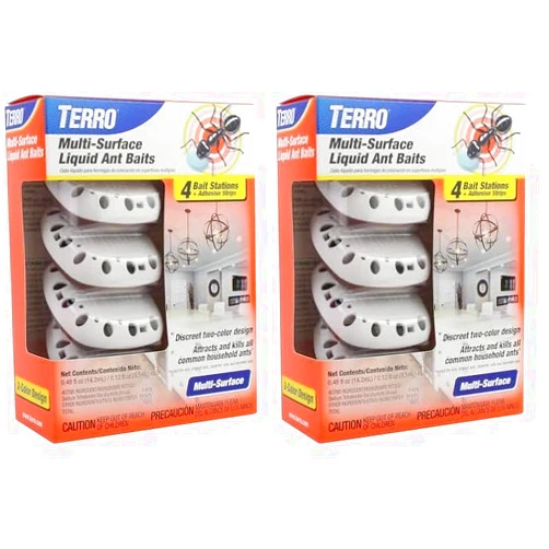 Terro T334B Indoor Multi-Surface Liquid Ant Bait and Ant Killer - 4 Discreet Ant Bait Stations - Kills Common Household Ants (Pack of 2)
