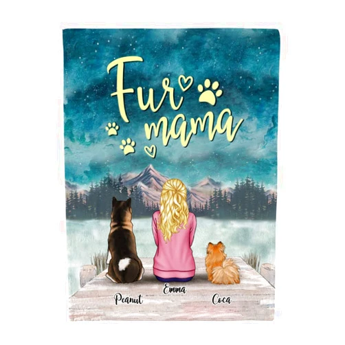Gossby Personalized Dog Fleece Blanket - Custom Dog Mom Gift with Design, Name, Dog Breed - Birthday, Christmas, Mothers Day Dog Lover Women Gift - Fur Mama Gift V2 - A Girl and 2 Dogs - 3 Sizes