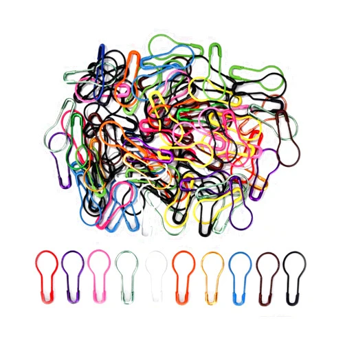 SHIGUANG 100 Pieces Metal Stitch Markers for Knitting, 0.87 Inch Colorful Bulb Stitch Markers, Assorted Pear Shaped Safety Pins for Crafting,Sewing Clothing and Crocheting.