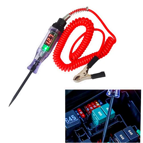 Sumjig Pack-1 Car LED Digital Display Circuit Test Pen, DC 3V/6V/12V/24V Voltage Continuity Test for Wires Fuse, Multi-Function Induction Tester with 5.9Ft Spring Wire, Universal for Cars (Red)