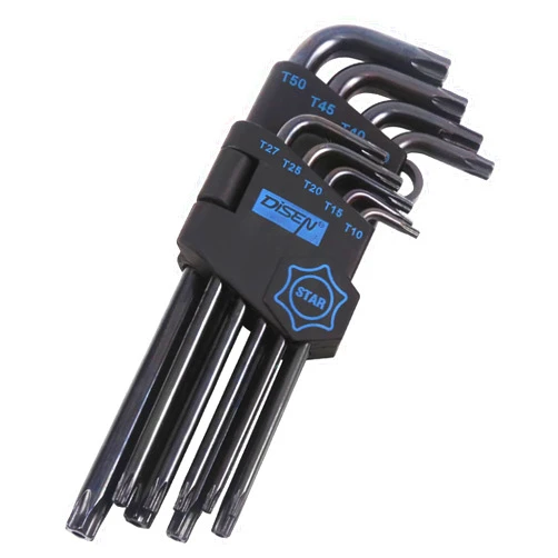DISEN 9 Pieces Torx Star Allen Wrench Set, Long Arm Star Key Set T10-T50, Chrome Vanadium Steel