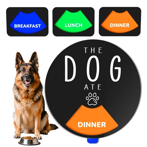 EliteSign Dog Fed Sign - Dog Feeding Status Spinner with 3 Meals Marked, Did You Feed The Pet Tracker, Pet Feeding Reminder with Double Sided Tape for Fridge, Helps Track Whether Pets are Fed, Black
