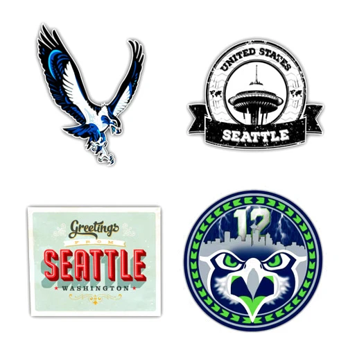 Cooolprint Seattle City Seahawkzzz Football Die-Cut Sticker Decal - Set of 4 Pieces - 5'' Longer Side