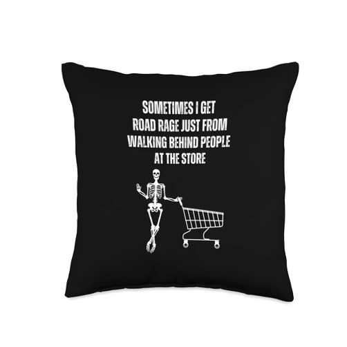 I'll Die Without Coffee Designs Co. Funny Road Rage in Store Halloween Skeleton Spooky Sarcastic Throw Pillow, 16x16, Multicolor