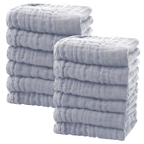 SWEET DOLPHIN 12 Pack Baby Muslin Washcloths - Soft Face Cloths for Newborn, Absorbent Bath Wash Cloths, Wipes, Burp Rag - Toddlers Essentials Stuff, Baby Registry as Shower -10