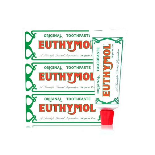 EUTHYMOL Original Toothpaste (3.7fl oz, Pack of 3) - Fluoride-Free Toothpaste for Sensitive Teeth & Gum. Bad Breath, Cavity Prevention, 12-Hour Long Lasting Freshness with Wintergreen.
