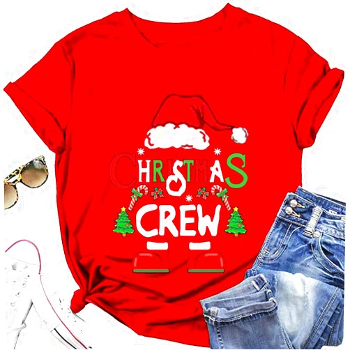 OJLPHH Christmas Crew Shirts for Women Merry and Bright Christmas Shirt Xmas Tree Graphic Tee Tops Holiday Tshirts