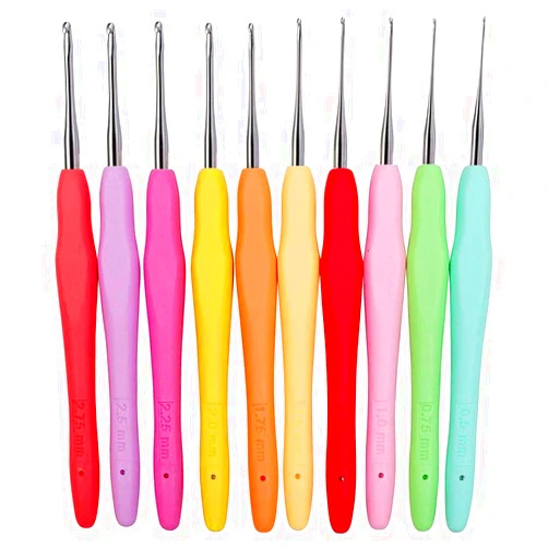 The Little Green Change 10 Pcs Ergonomic Crochet Hook Set - Aluminum Crochet Hooks with Grip Metal Crochet Hooks for Arthritic Hands - Multicolor Crochet Hooks Ergonomic Soft Grip Set of Crochet Hooks for Crocheting Yarn
