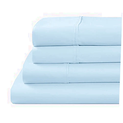 FlyCotton 4-Pcs Premium Bedding Set- 800-TC 100% Cotton Light Blue Full Size Sheets-Long Staple Cotton Cooling Bed Sheets, Mattress Fits Upto 22'' Deep Pockets Fitted Sheet, FLY-USING-G-57