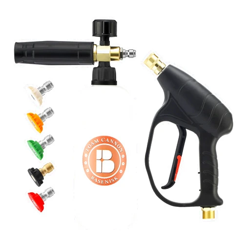 JOEJET Pressure Washer Gun with Foam Cannon, Car Wash Foam Gun with 1/4” Quick Connector, 5 Pressure Washer Nozzle Tips, 1 Liter