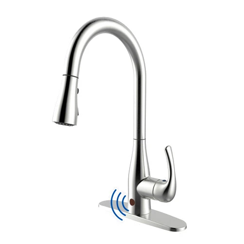 Bio Bidet FLOW Touchless Kitchen Faucet with Pull Down Sprayer, Low Single Handle, Brushed Nickel