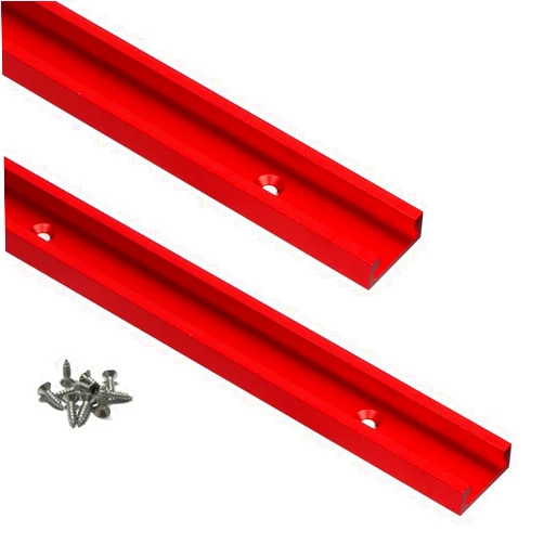 KETIPED 2pc Aluminum 400mm Double-Cut Profile Universal 3/4 T-Track with Predrilled Mounting Holes and Wood Screws,30 Type T Track for Woodworking Jigs and Fixtures,Drill Press Table,(15.75in)-R