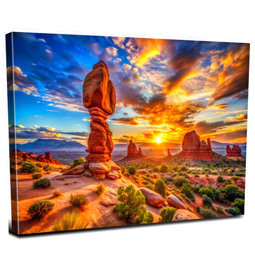 AREBOLO Arches National Park Wall Art Nature Sunset Desert Pictures Living Room Wall Decor USA Moab Utah Wilderness Scenery Canvas Painting Green Botanical Posters Prints Artwork Bathroom Decorations 16x24