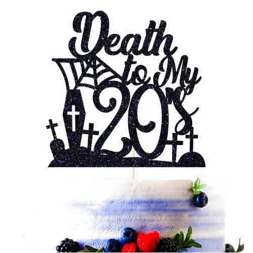 Sriburcio Black Glitter Death to My 20’s Cake Topper, Rip Twenties/Cheers to 30 Years/Happy 30th Birthday, Death to My Youth 30th Birthday Party Decorations