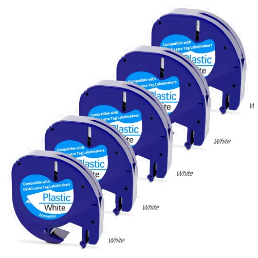 Mdmcjmzj 5 Pack Compatible with Dymo Letratag Refills 91201 91331 S0721660 Label Maker Tape White Plastic 12mm x 4m 1/2