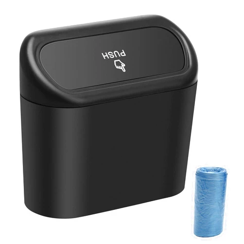 AHIER Small Car Trash Can with lid, Plastic Car Garbage Can Portable Hanging Mini Car Trash Can Car Holder with 30pcs Garbage Bags for Car, Office, Home