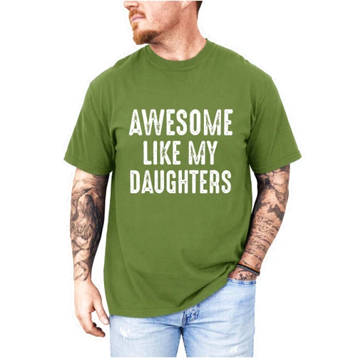 OCURHU Awesome Like My Daughter Shirt Funny Dad Tshirt Sarcastic Saying Letter Print Tee for Father Dad