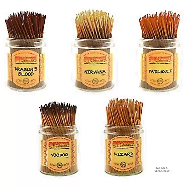 Wild Berry Wildberry Short Incense Sticks - Set of 5 Fragrances - Dragon's Blood, Nirvana, Patchouli, Voodoo, Wizard (Pack of 100 Each, Total 500 Sticks)