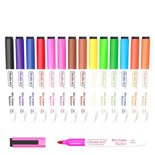 Shuttle Art Dry Erase Markers, 15 Colors Magnetic Whiteboard Markers with Erase,Fine Point Perfect For Writing on Whiteboards, Dry-Erase Boards,Mirrors for School Office Home