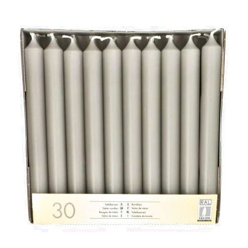 PAPSTAR Bulk Pack Gray Unscented Taper Candles 30 Count - 8 Inch Dripless, Smokeless Household, Party Candles - European Premium Quality Tall Tapered Dinner Candle Sticks - Made in Germany