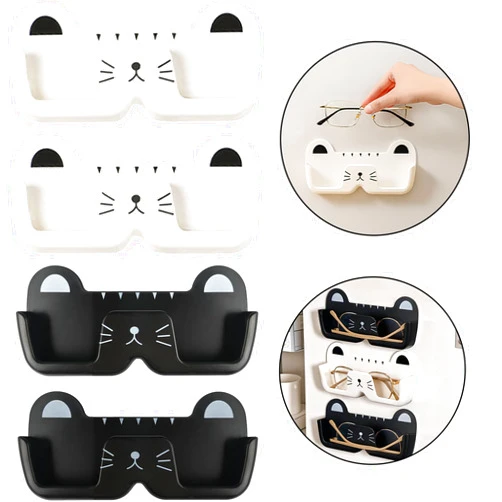 Nokiils 4 Pack Sunglass Organizer Wall, Cat-shaped Sunglasses Holder Organizer Wall, Glasses Organizer for Entryway Living Room Bedroom Bathroom