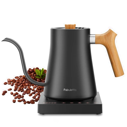 FABULETTA Gooseneck Electric Kettle Fabuletta 1200W Ultra Fast Boiling Water Kettle 100% Stainless Steel for Pour-over Coffee & Tea Leak-Proof Design French Press Boil-Dry Protection 1L (Wood)