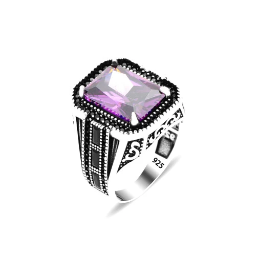 Mercan Silver Mens Handmade Ring, Silver Amethyst Men's Ring, Men Jewelry, Turkish Handmade Silver Men Ring, 925k Sterling Silver Ring, Gift For Him