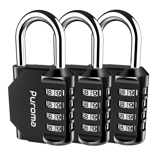 Puroma 3 Pack Combination Lock 4 Digit Locker Lock Outdoor Waterproof Padlock for School Gym Locker, Sports Locker, Fence, Toolbox, Gate, Case, Hasp Storage (Black)