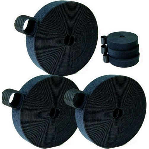 Yeoeigm Hook and Loop Roll | Double-Sided Strips, Reusable Multi-Purpose Wrap Fasteners for Home for Home,Office, Wire Bundling(3 rolls black, 0.8in x 16.5Ft)