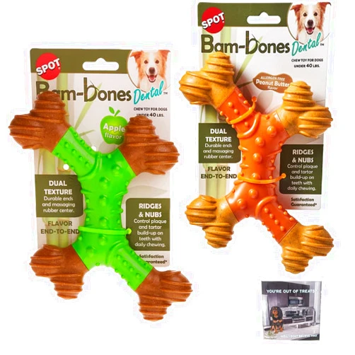 SPOT by Ethical Products - Bambone Dental X Bone – Durable Dog Chew Toy for Aggressive Chewers – Great Dog Chew Toy for Puppies and Puppy Teething Toy (2 Pack Apple & Peanut Butter)
