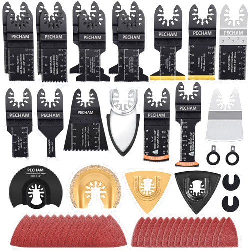 PECHAM 102PCS Oscillating Tool Saw Blade, Wood Metal Cutting and Sandpaper Oscillating Tool Accessories with Titanium & Curved Japanese Tooth Multitool Blade Fit More Oscillating Tools
