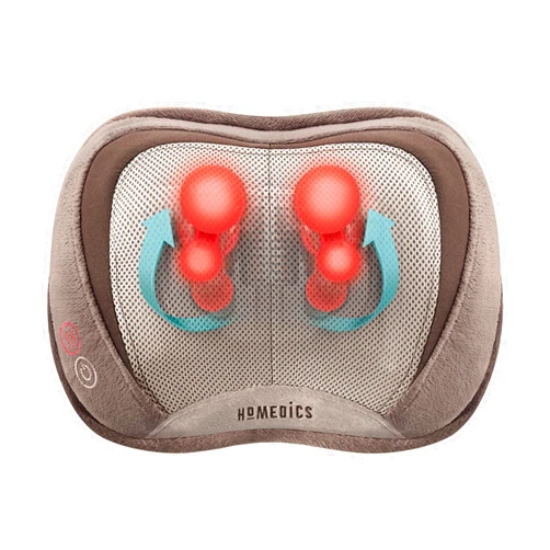 Homedics Back and Neck Massager, Portable Shiatsu All Body Massage Pillow with Heat, Targets Upper and Lower Back, Neck and Shoulders. Lightweight for Travel