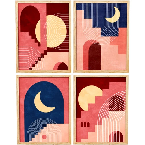 SIGNWIN Framed Crescent Moon Mid-Century Modern Geometric Wall Art, Set of 4 Architectural Landscape Wall Decor Prints, Abstract Shapes Bohemian Wall Décor for Living Room, Bedroom - 11