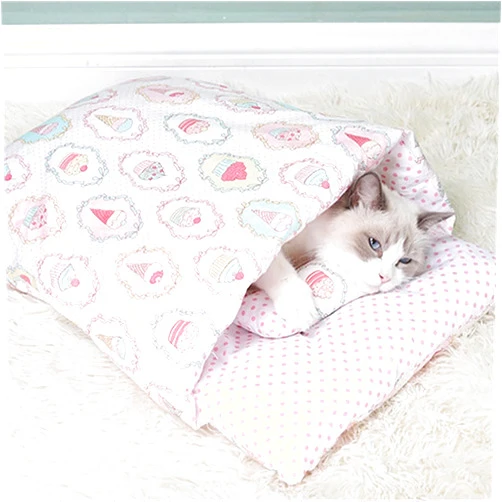 GERLOFU Cat Sleeping Bag - Self Warming Cat Bed Cute Cat Cave Bed for Indoor Cats & Dogs, Hideaway Washable Burrow Calming Pocket Pet Bed Cat Nest Snuggle Sack for Kitten Puppy Kitten (L-26''x20'', Pink)