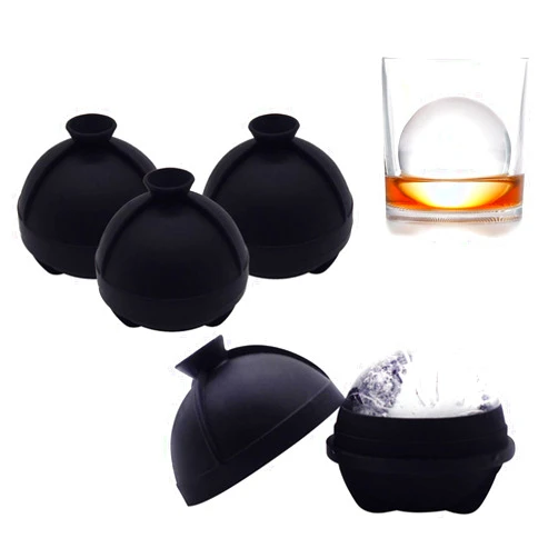 Helpcook Ice Ball Molds Set of 4,Whiskey Ice Ball Maker Mold,Silicone Sphere Ice Molds with Built-in Funnel,Large Round Ice Cube Molds Make 2.5 Inch Sphere Ice for Whiskey & Cocktails