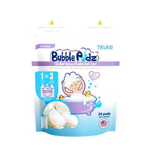 TruKid Bubble Podz Bubble Bath for Baby & Kids, Gentle Refreshing Bath Bomb for Sensitive Skin, pH Balance 7 for Eye Sensitivity, Natural Moisturizers and Ingredients, Lavender (24 Podz)