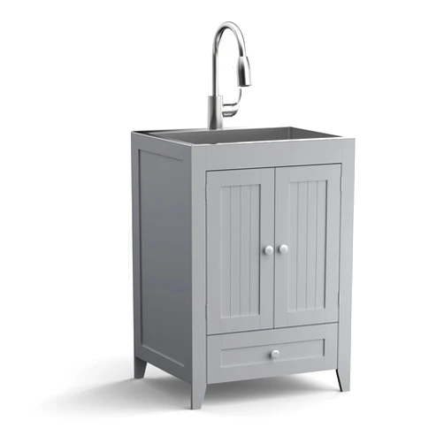 VINGLI 24-Inch Laundry Sink with Cabinet and Pull-Out Sprayer Faucet, Stainless Steel Utility Sink with Cabinet and Drawer Combo, Cabinet with Sink for Laundry & Utility Room, Kitchen, Bathroom, Grey