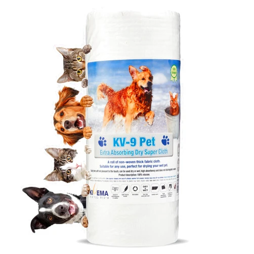 KIVEMA Dog Towels for Wet Fur and Muddy Paws. A roll of Non–Woven Thick Cloth Clean Dog Towel. for Dog, Cat and Puppies. (Dry roll 50 Units)