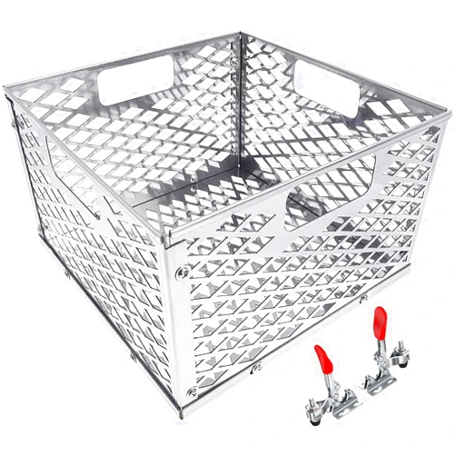 BBQ-PLUS Charcoal Firebox Basket and Smoker Door Clamps for Oklahoma Highland Bandera Longhorn,Charcoal Box,Fire Basket and Latches for Most Offset Smoker Grill,12 W x 12 D x 7.5 H,Stainless Steel