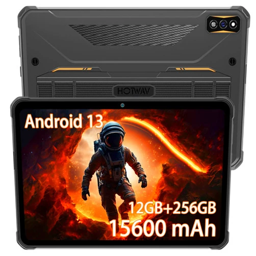HOTWAV R7 Rugged Tablet Android 13, 15600mAh 10.1 Inch HD+ 12GB+256GB/(2TB TF) Waterproof Tablet PC, 16MP+16MP Camera Octa-Core IP68&IP69K/Dual SIM 4G/5G WiFi/Face ID/GPS/OTG/Widevine L1 (Orange)